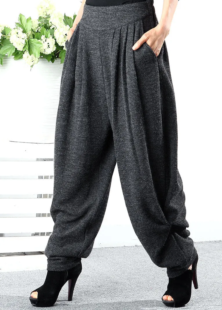 Plus Size Grey high waist Loose Knit Pants Winter