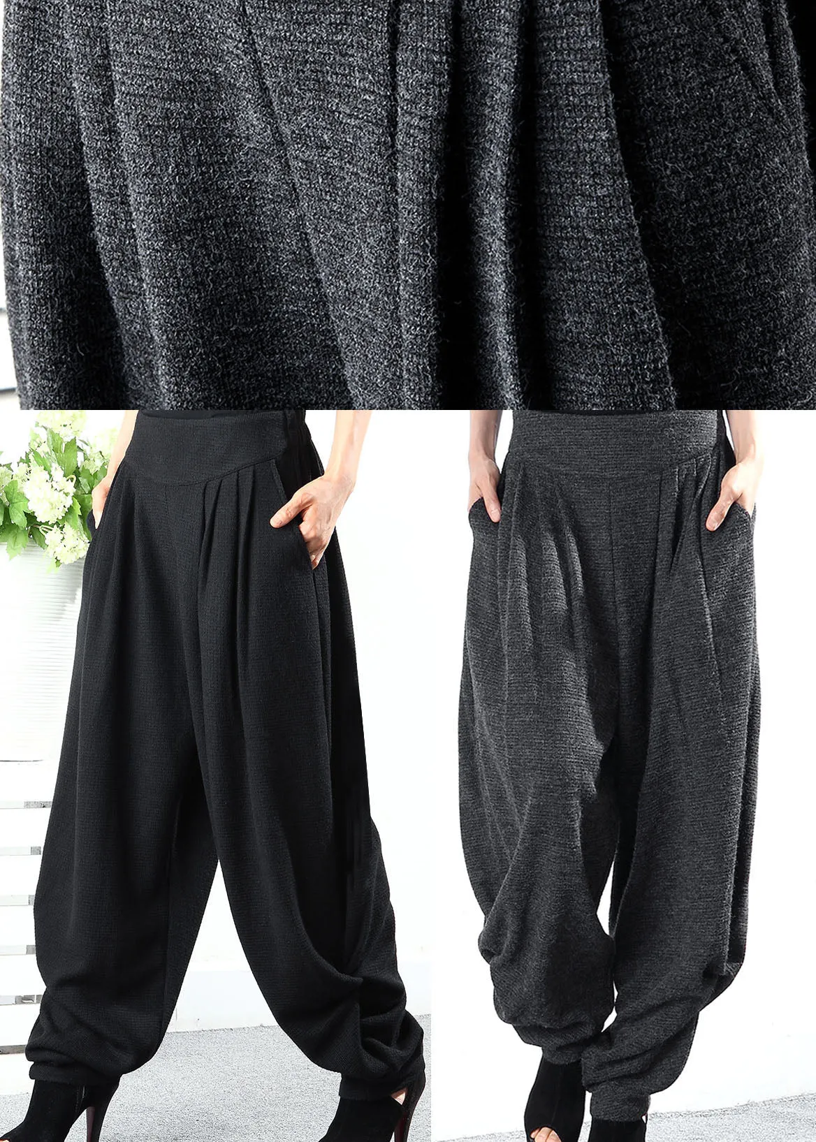 Plus Size Grey high waist Loose Knit Pants Winter