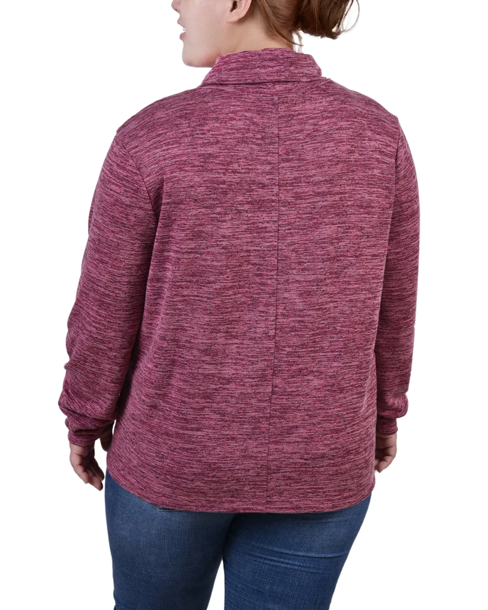 Plus Size Long Sleeve Overlapping Cowl Neck Top