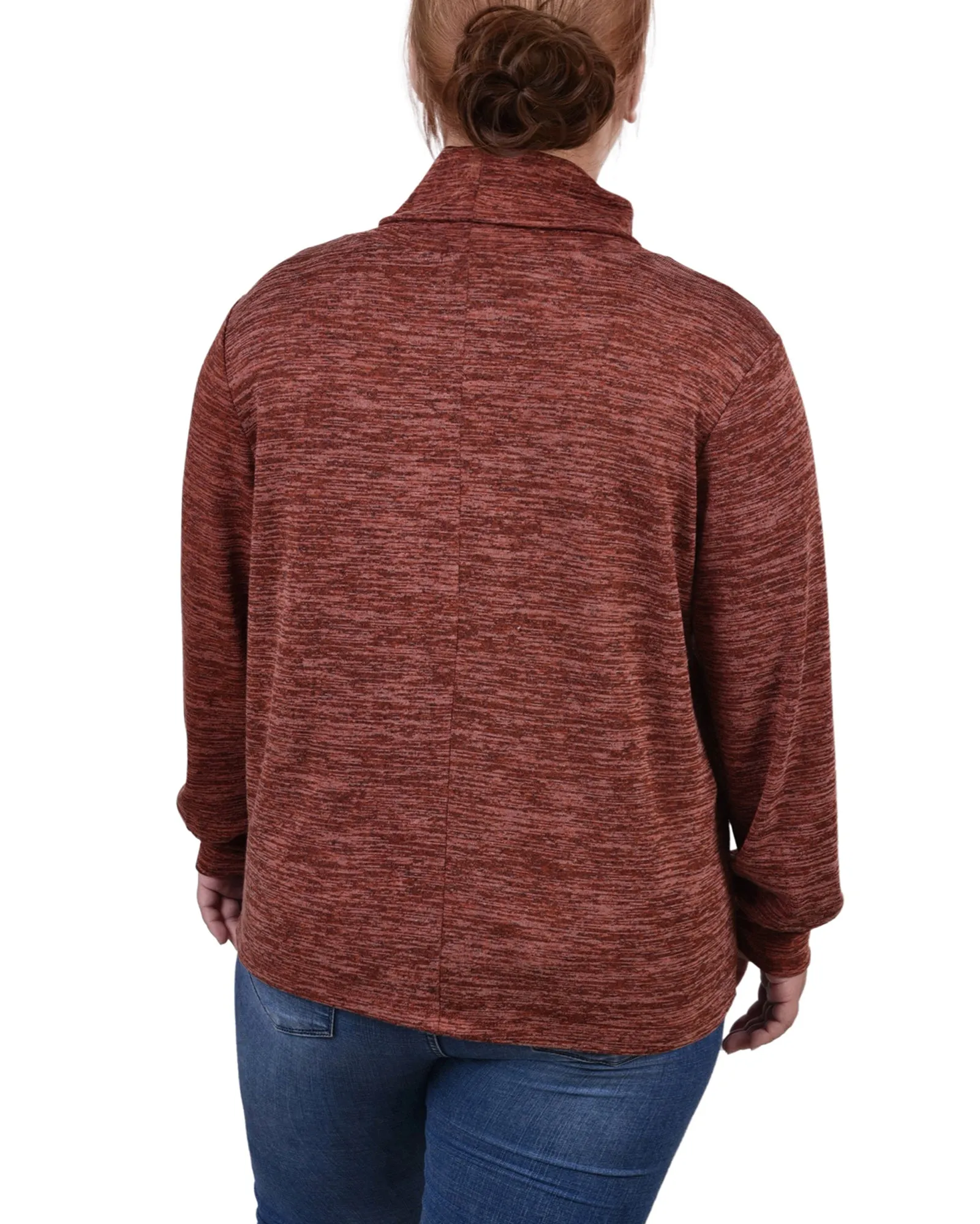 Plus Size Long Sleeve Overlapping Cowl Neck Top