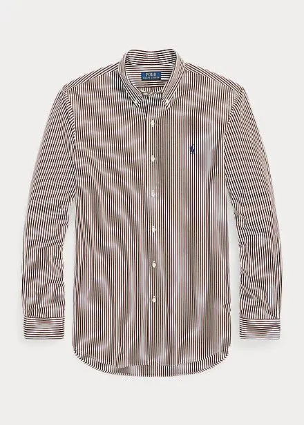 Poplin Stretch Custom Fit Shirt - Stripe - Brown/White