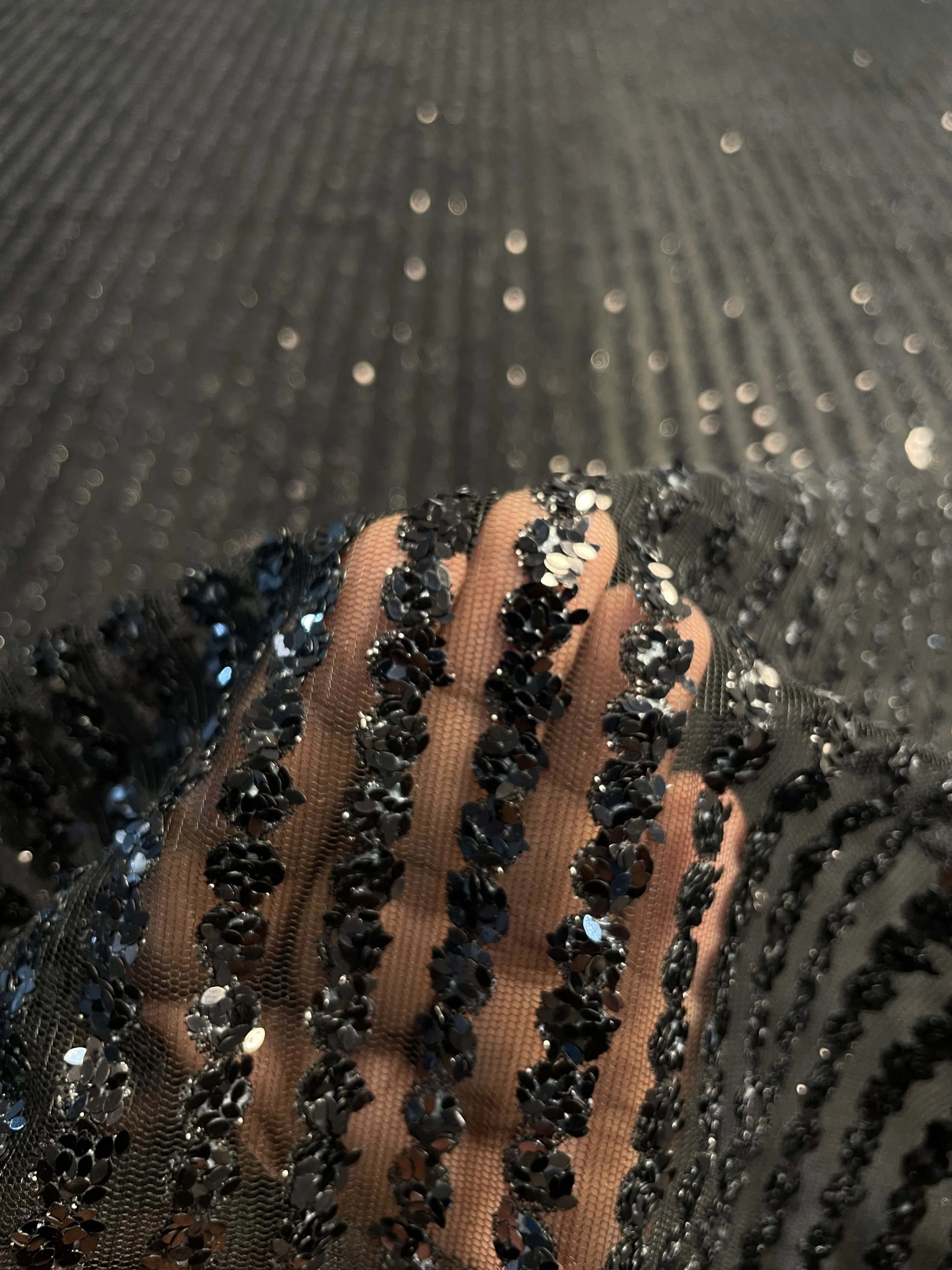 Premium Black Bonded Glitter Net Fabric