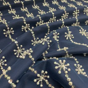 Premium Blue Pearl CutDana Embroidery Net Fabric