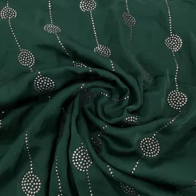 Premium Dark Green Mukaish Work Bemberg Silk Fabric