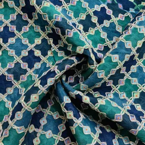 Premium Green Geometrical Gota Work Chinnon Fabric