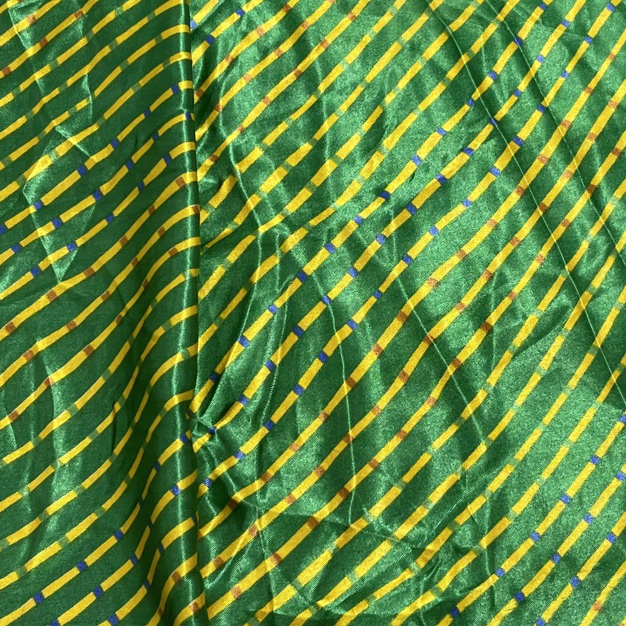 Premium Green Lehariya Print Satin Fabric