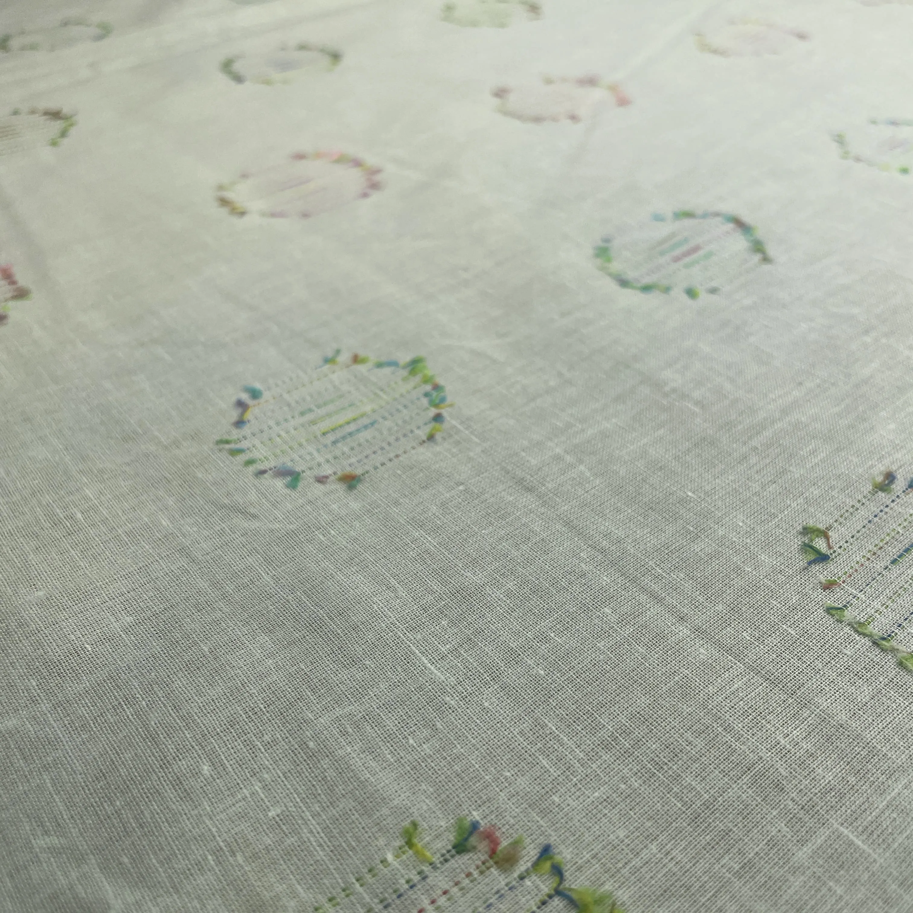 Premium Green Multicolor Dobby Embroidery Cotton Fabric