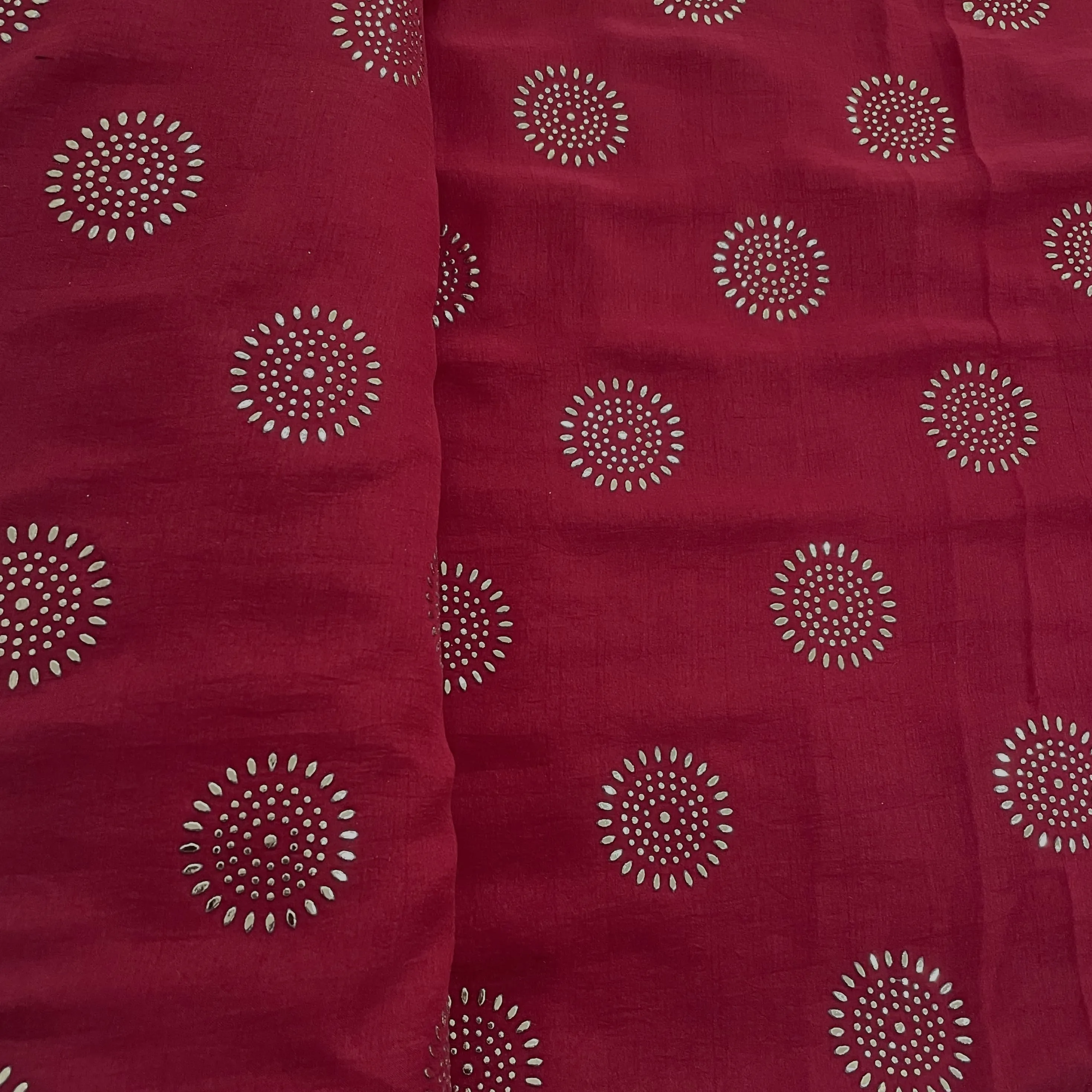 Premium Maroon Mukaish Work Bemberg Silk Fabric