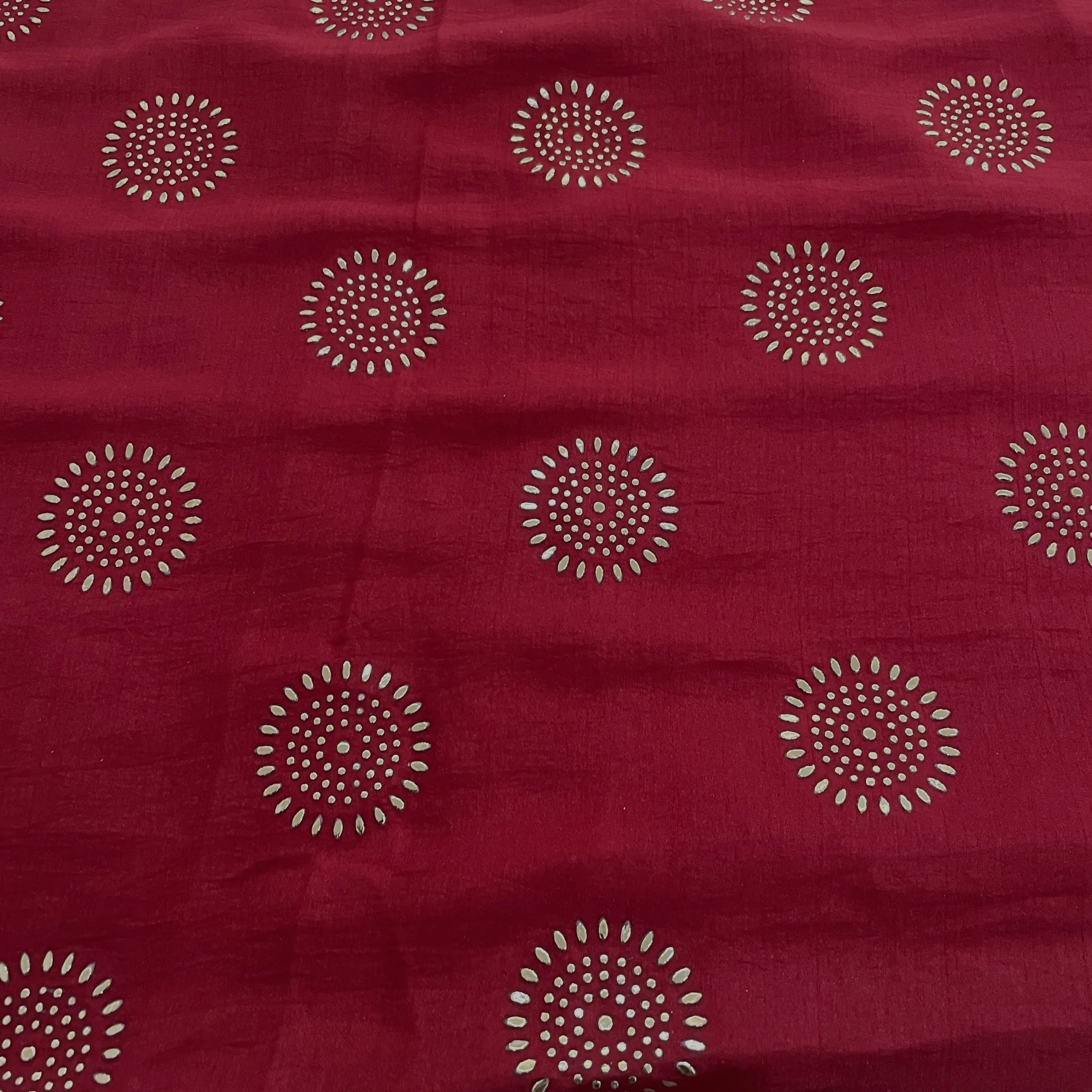 Premium Maroon Mukaish Work Bemberg Silk Fabric