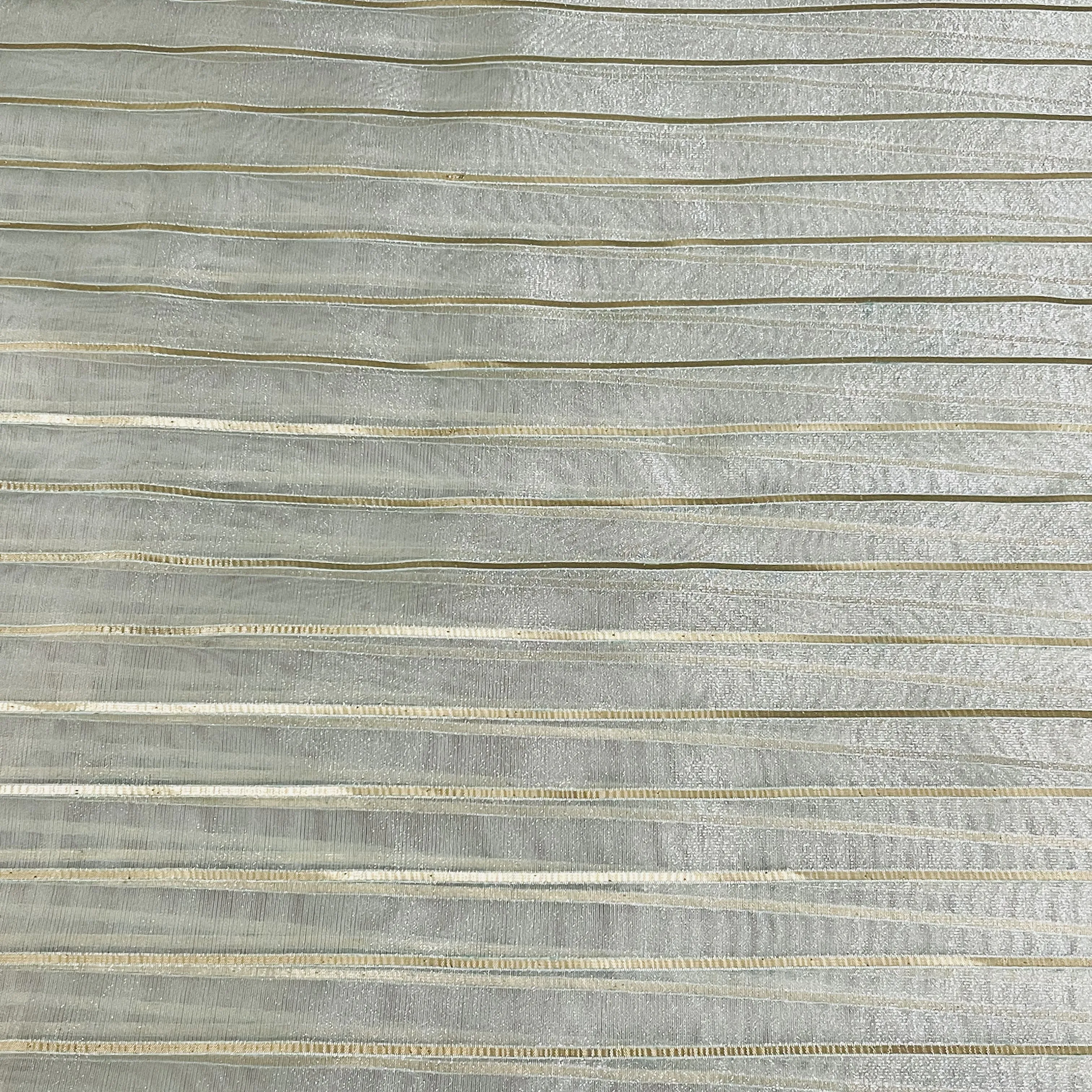 Premium Mint Green Gold Stripes Organza Zari Fabric