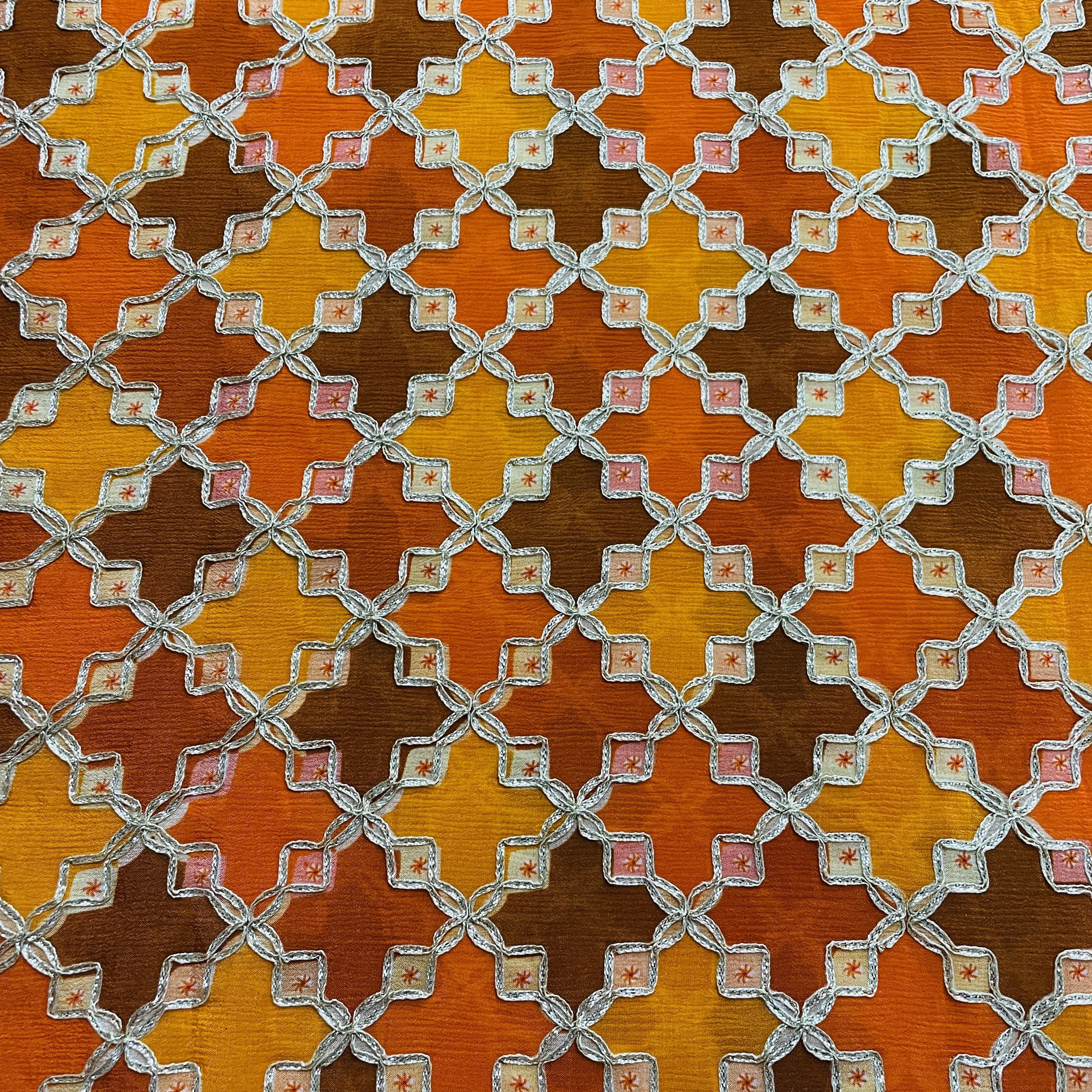 Premium Orange Geometrical Gota Work Chinnon Fabric