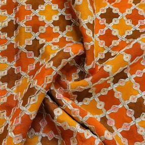 Premium Orange Geometrical Gota Work Chinnon Fabric