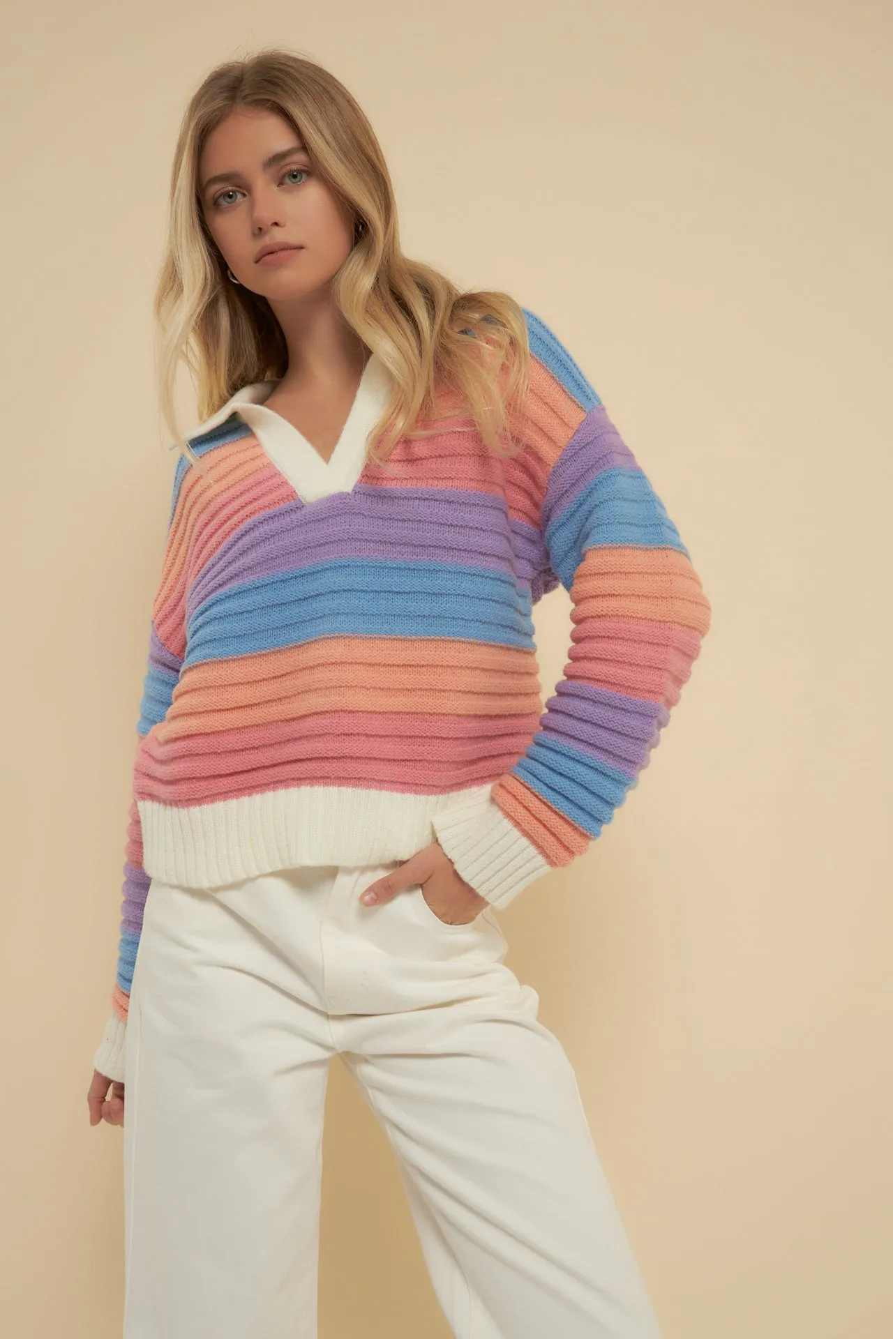 Rainbow Striped Knit Top