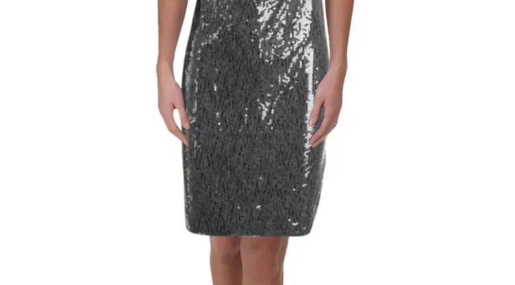 RALPH LAUREN Grey Sequin Cocktail Dress