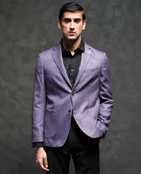 Rare Rabbit Men's Drew Purple Polyester Viscose Fabric Notch Lapel Single Breasted Tailored Fit Textured Blazer