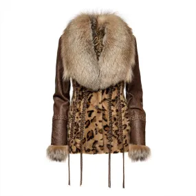 RC2007MKZ - Cuadra leopard casual fashion mink and fox fur coat for woman