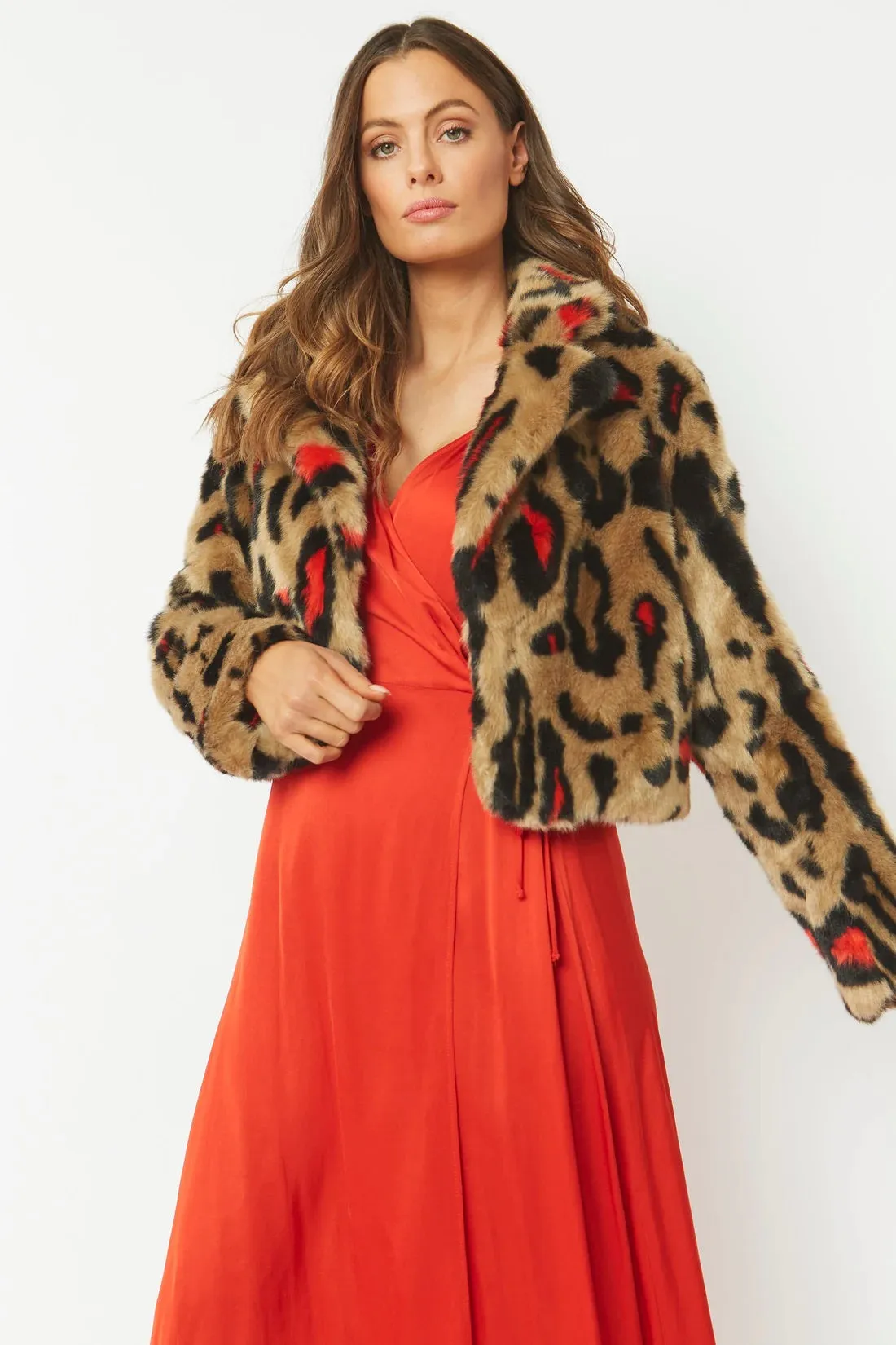 Red Faux Fur Cropped Jacket