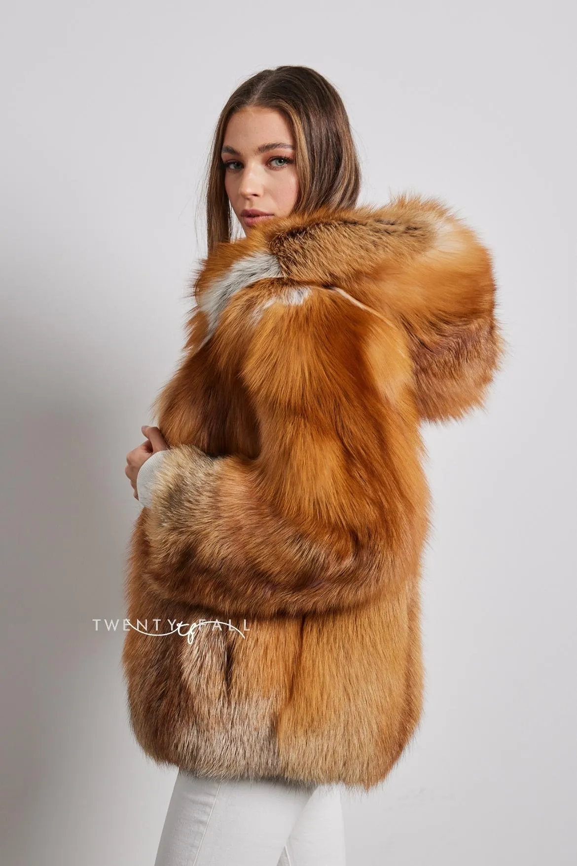 Red Fox Fur Full Pelt Coat with Hood