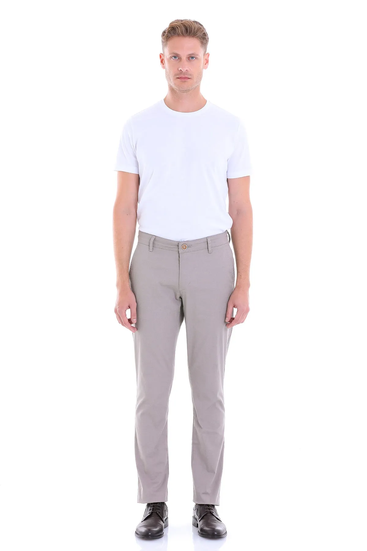 Regular Fit Side Pocket Light Mink Cotton Casual Pants