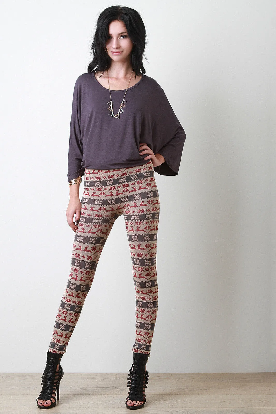 Reindeer Fair Isle Stretch Leggings