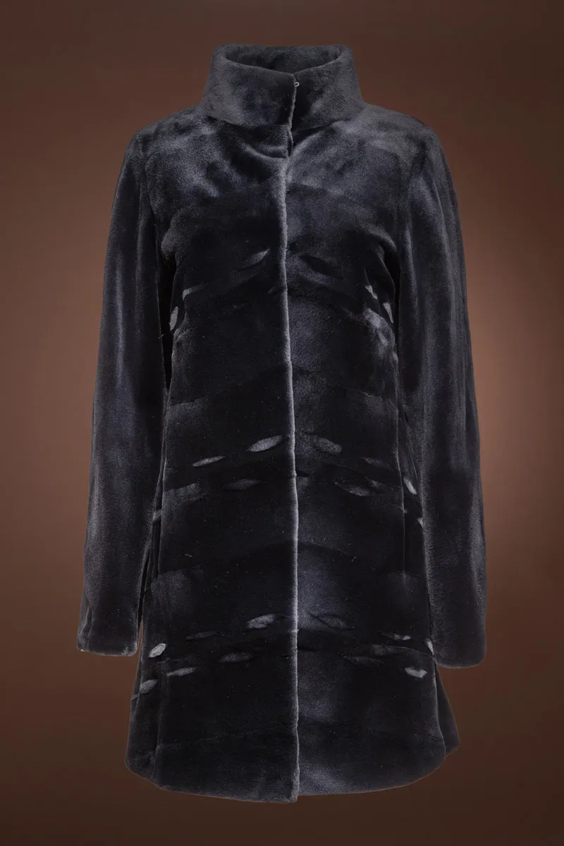 Reversible Chevron Sheared Mid-Length Mink Fur Coat