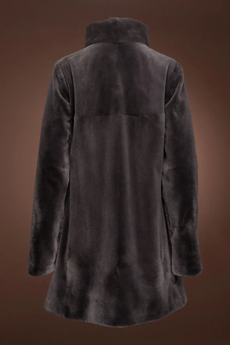 Reversible Chevron Sheared Mid-Length Mink Fur Coat