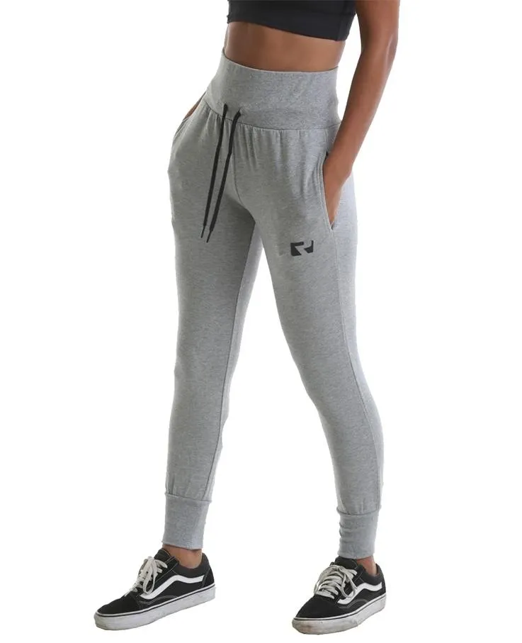 RIPT High Waist Cuffed Joggers - Grey Marl