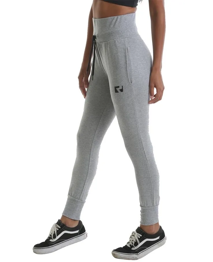 RIPT High Waist Cuffed Joggers - Grey Marl