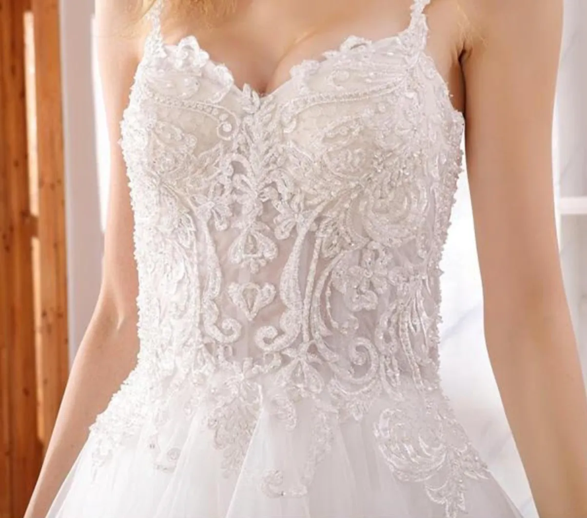 Ruffled Beaded Luxury A Line Wedding Gown