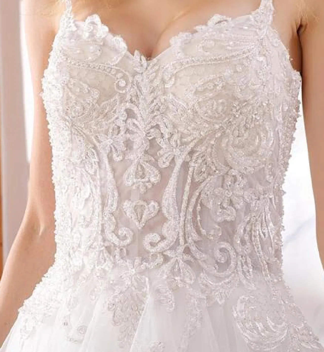 Ruffled Beaded Luxury A Line Wedding Gown