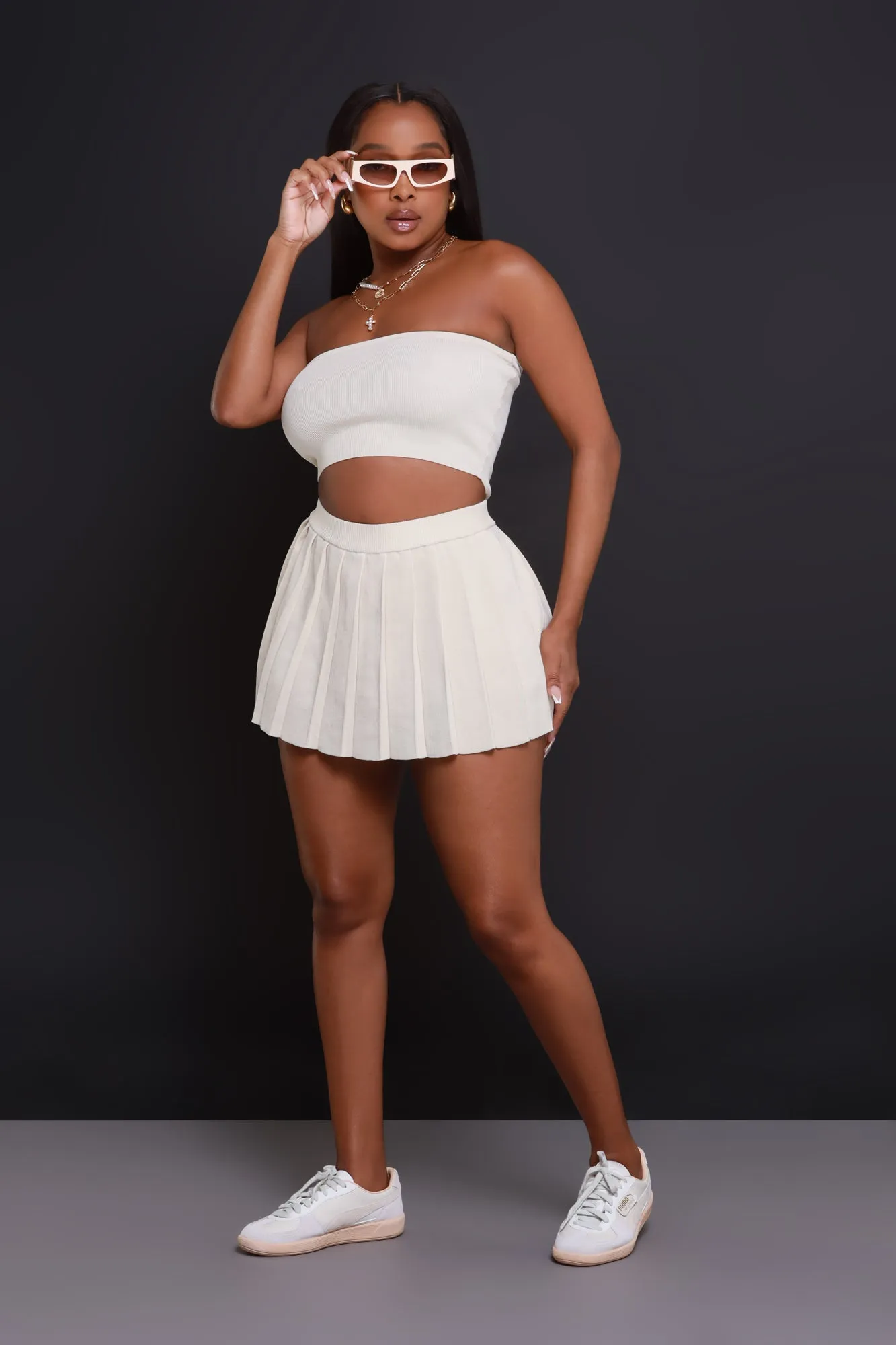 Rush Week Pleated Mini Tennis Skort - Beige