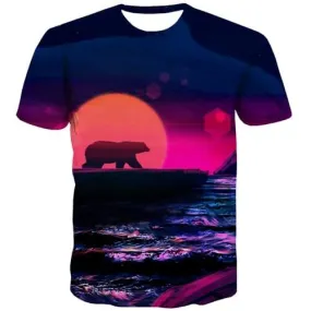 Russia T shirts Men Bear T-shirts 3d Sunset Tshirt Anime Ocean Tshirt Printed Leisure T-shirts Graphic Short Sleeve Hip hop Mens