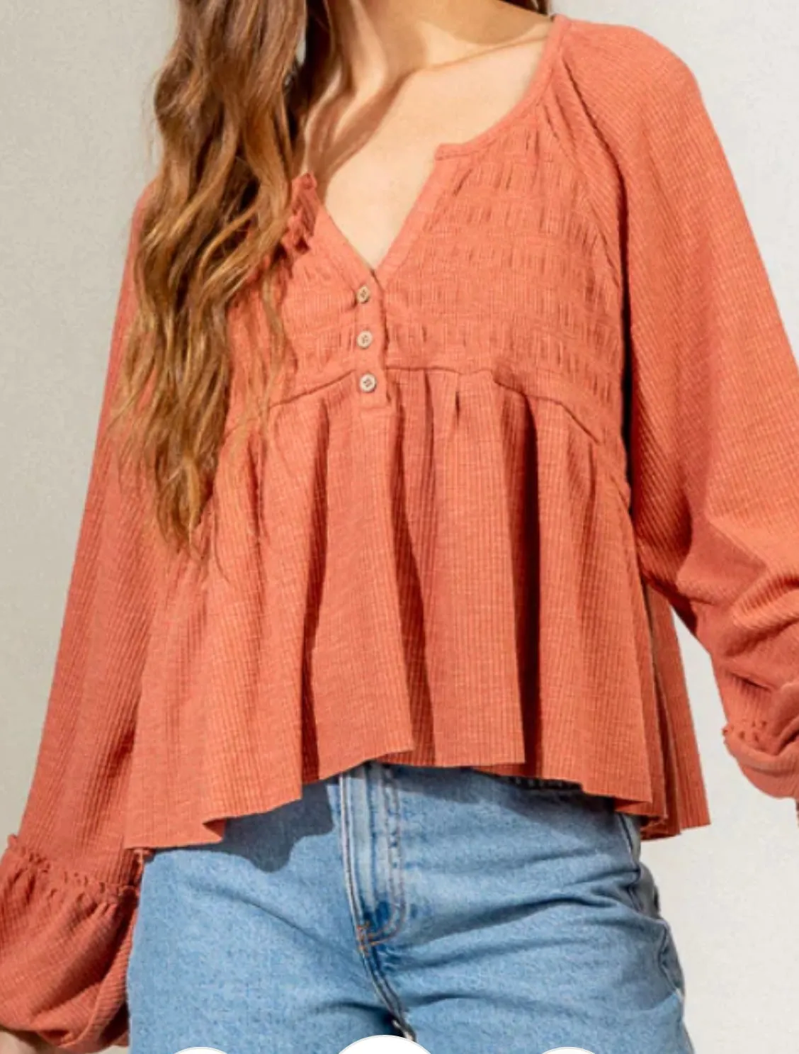 Rust balloon sleeve knit top