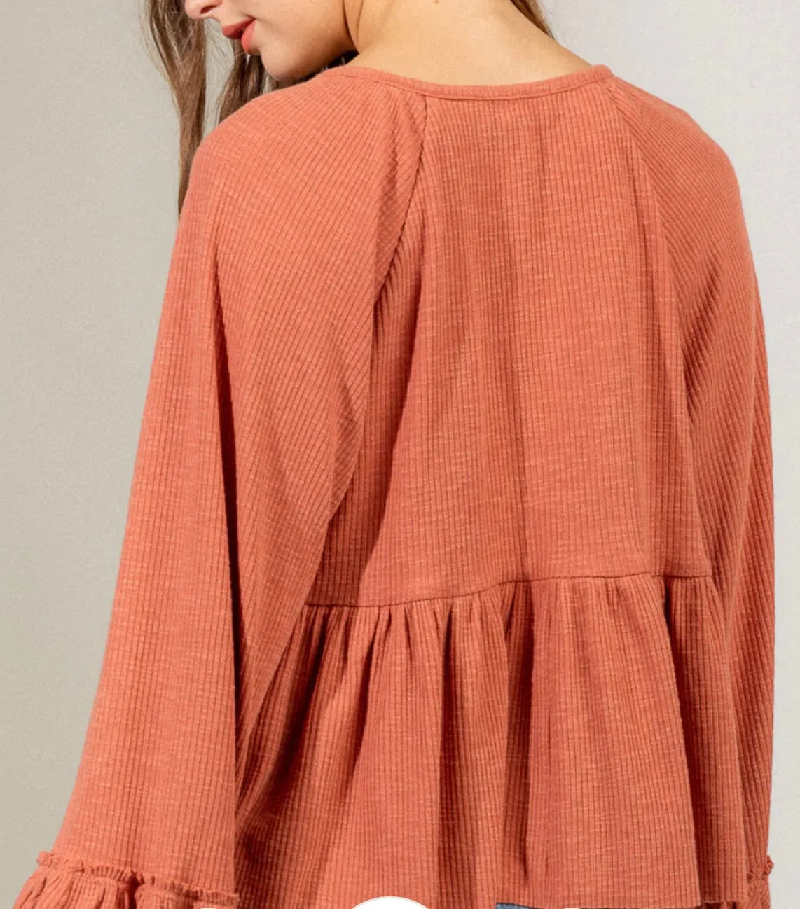 Rust balloon sleeve knit top