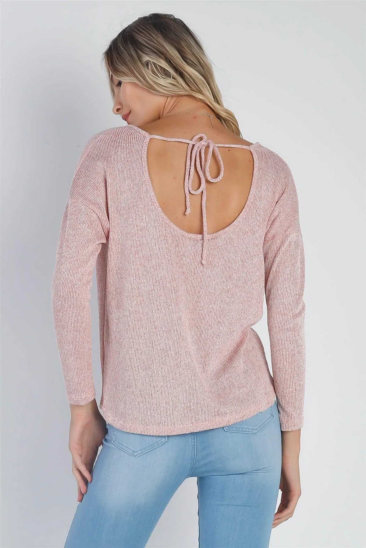 Rust Knit Wrap Detail Back Self-Tie Closure Long Sleeve Top /2-2-2