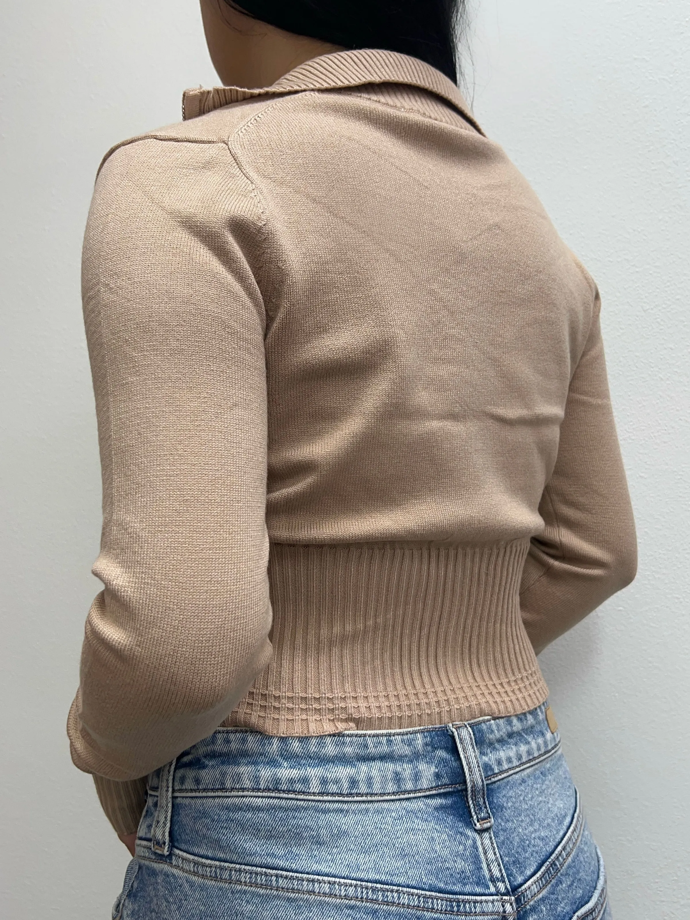 Samantha Knit Zip Up (Khaki)