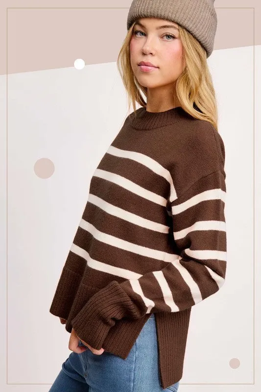 SAMMIE SUPER SOFT STRIPED MOCK NECK LOOSE FIT SWEATER