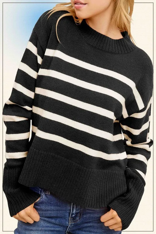 SAMMIE SUPER SOFT STRIPED MOCK NECK LOOSE FIT SWEATER