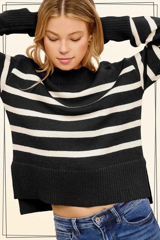 SAMMIE SUPER SOFT STRIPED MOCK NECK LOOSE FIT SWEATER