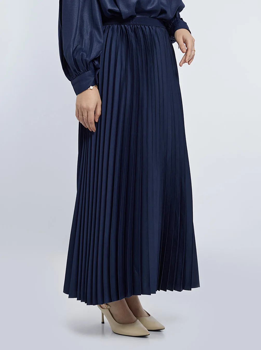 SATIN PLEATED SKIRT PLAIN NAVY