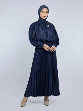 SATIN PLEATED SKIRT PLAIN NAVY