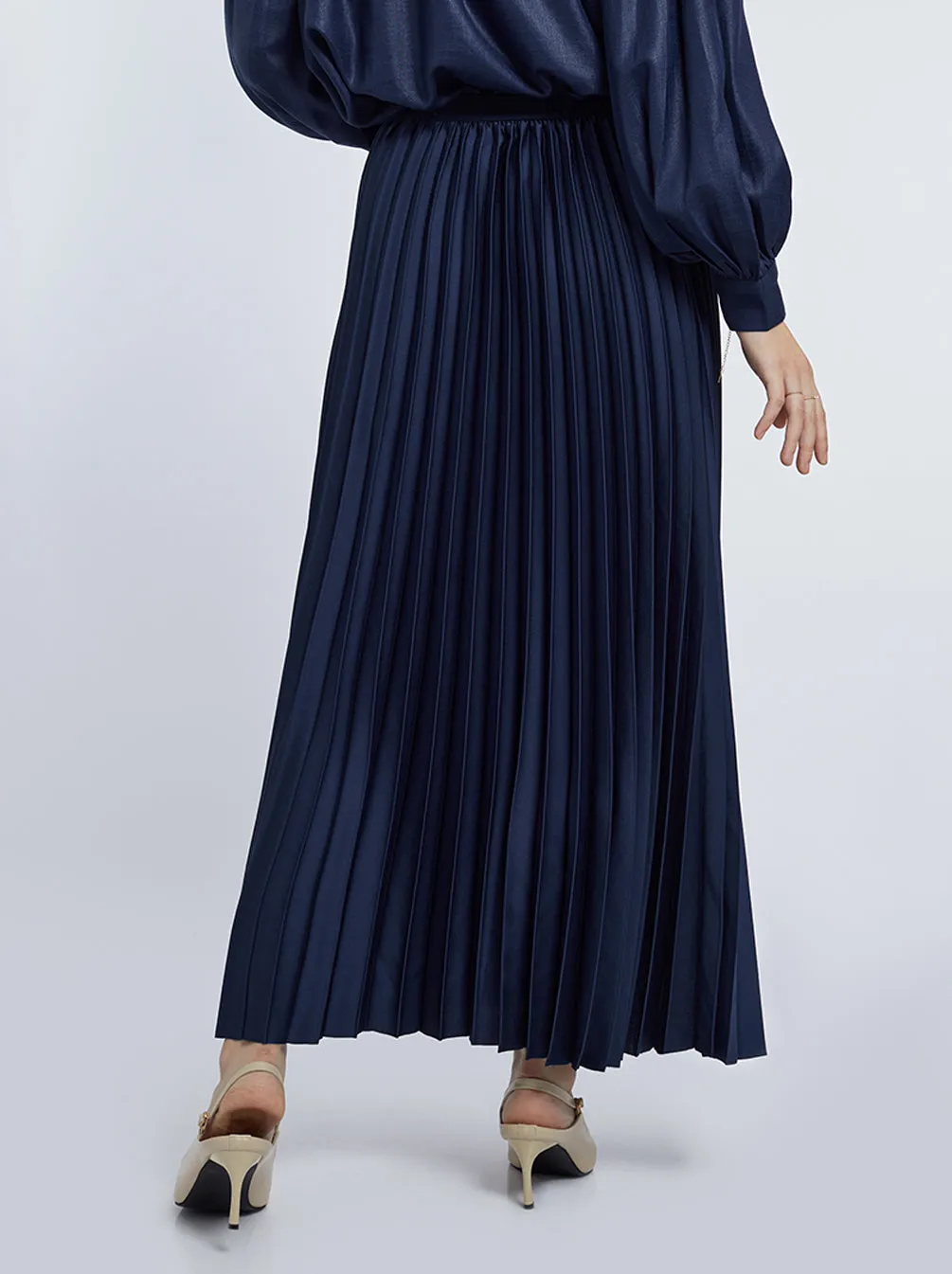 SATIN PLEATED SKIRT PLAIN NAVY