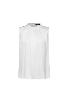 Satin Pleated Stand Collar Sleeveless Blouse