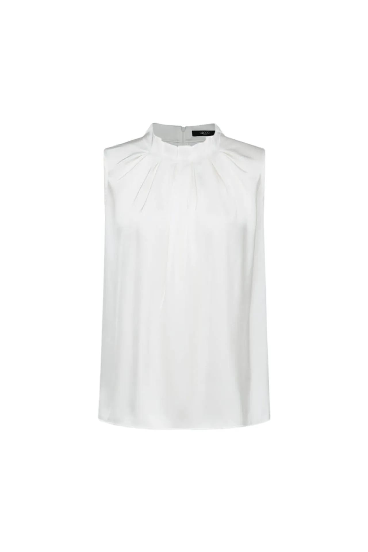 Satin Pleated Stand Collar Sleeveless Blouse