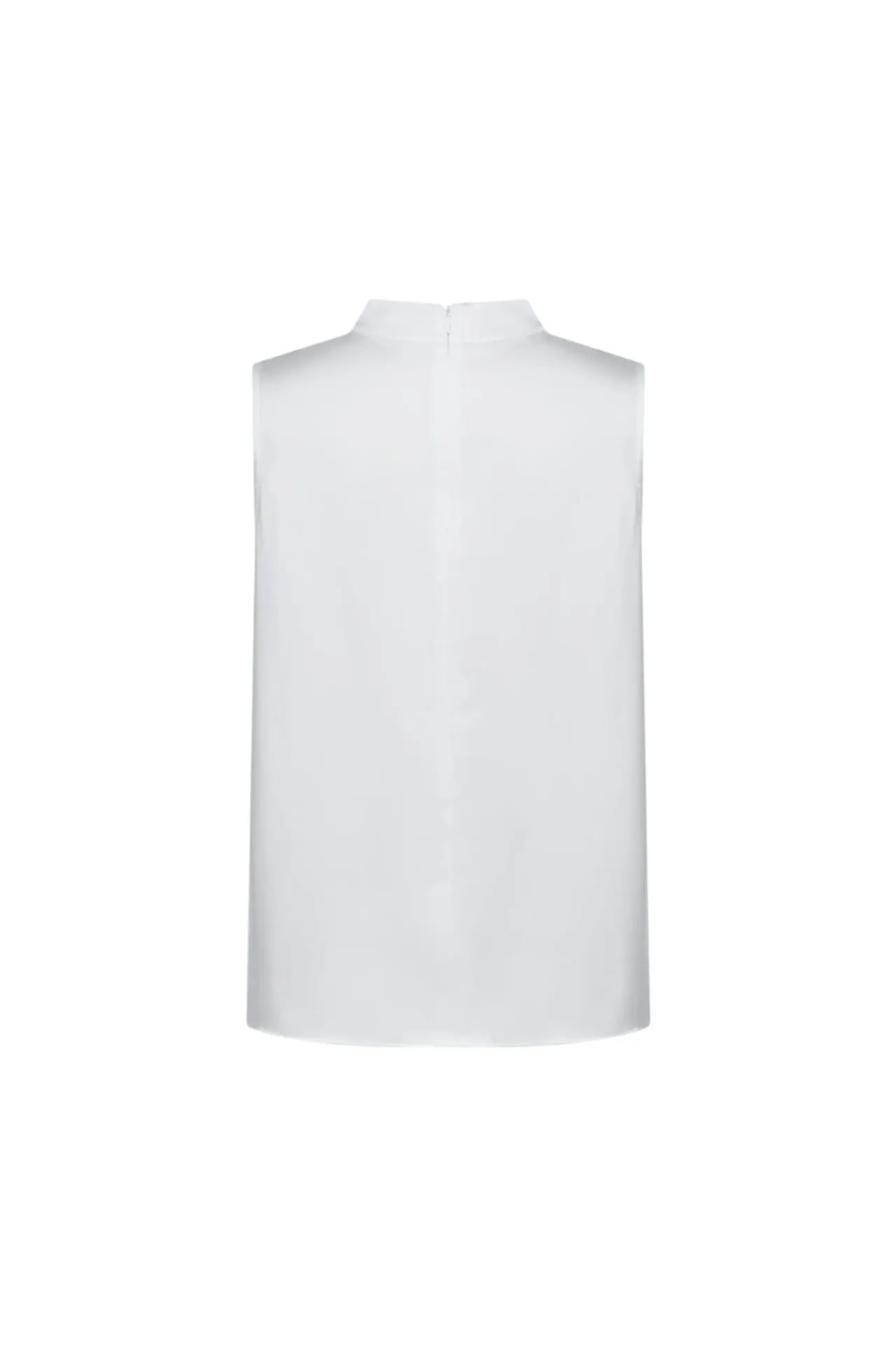 Satin Pleated Stand Collar Sleeveless Blouse