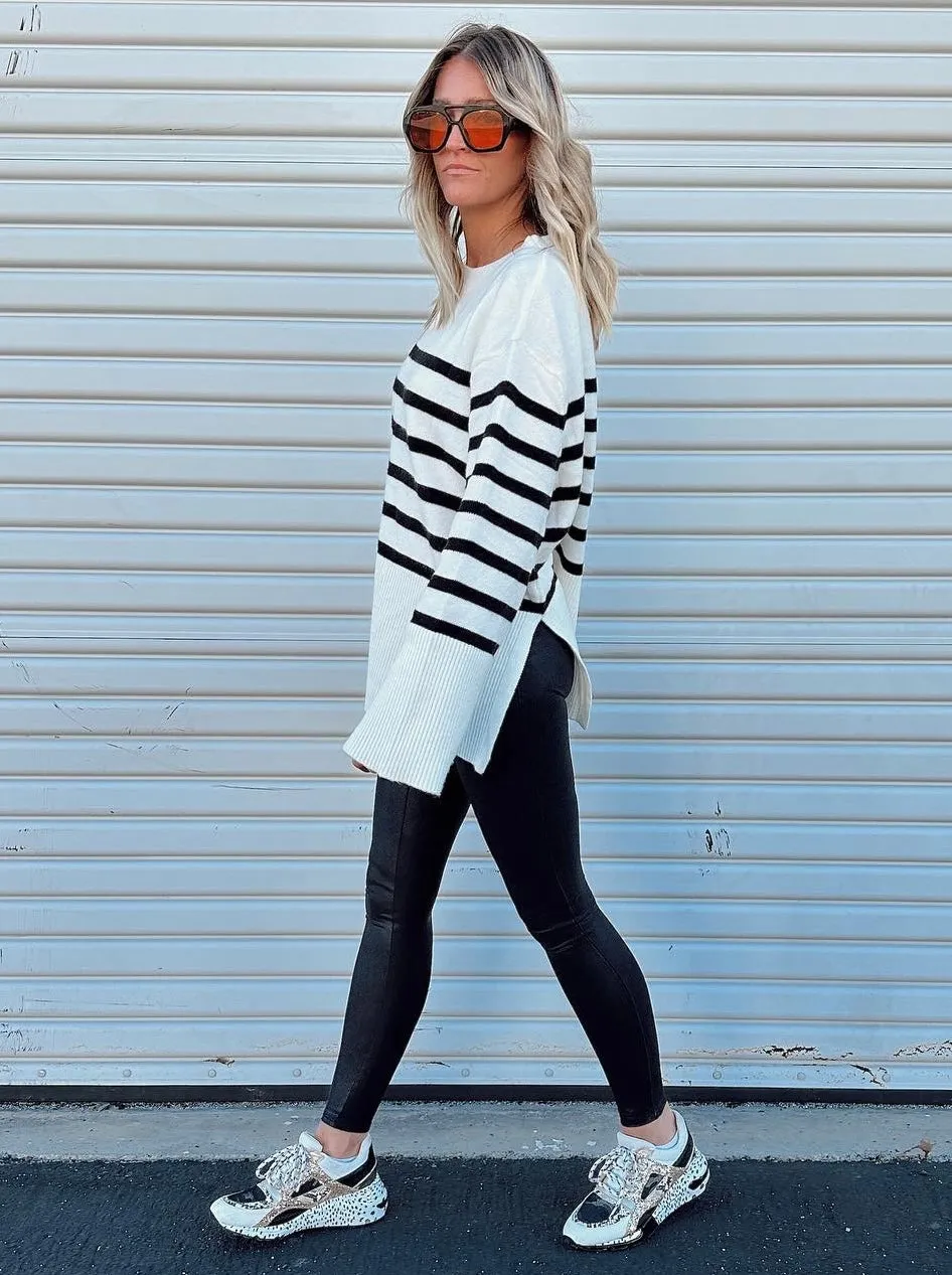 Sawyer Ribbed Hem Striped Sweater