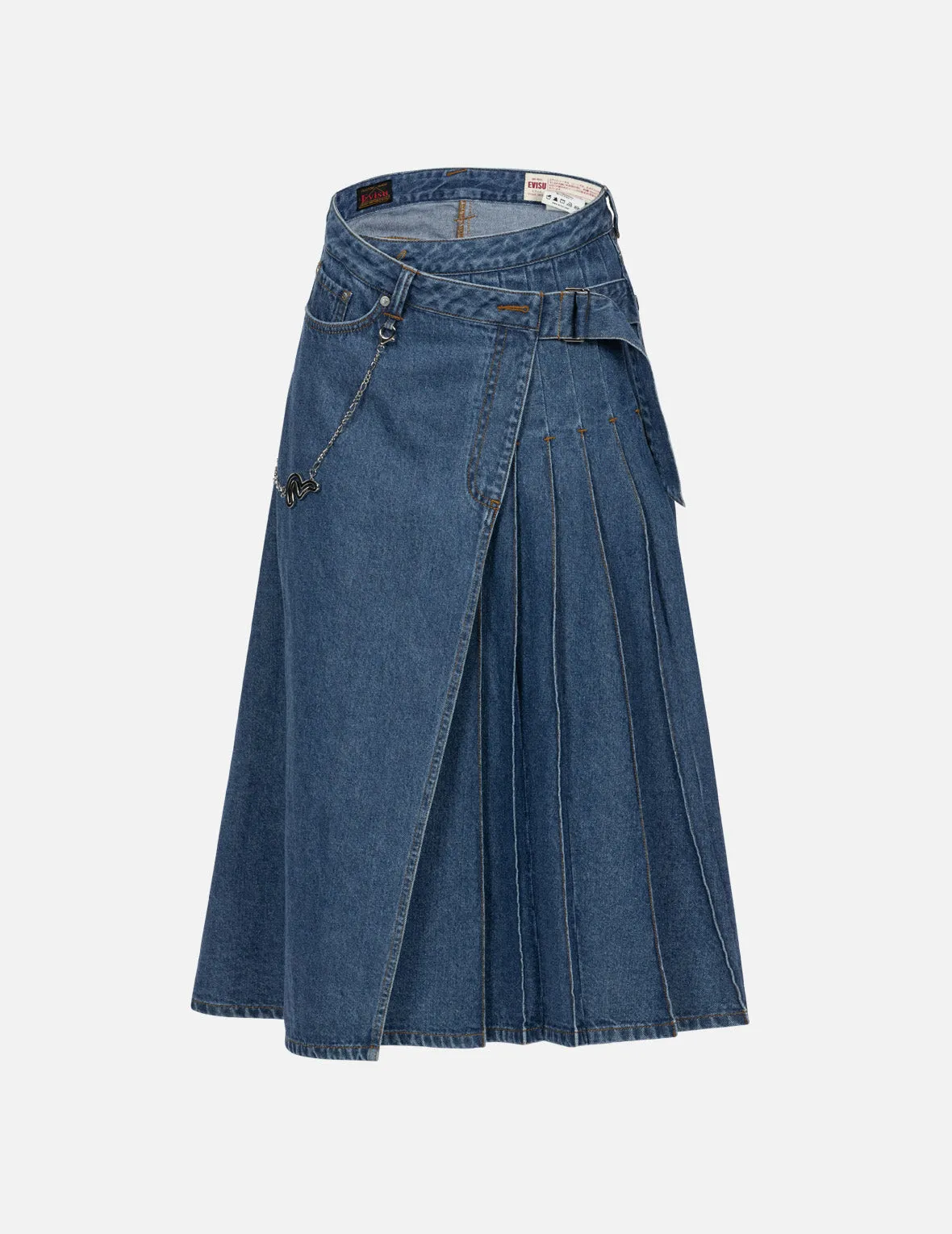 Seagull Print Fashion Fit Denim Pleated Skirt