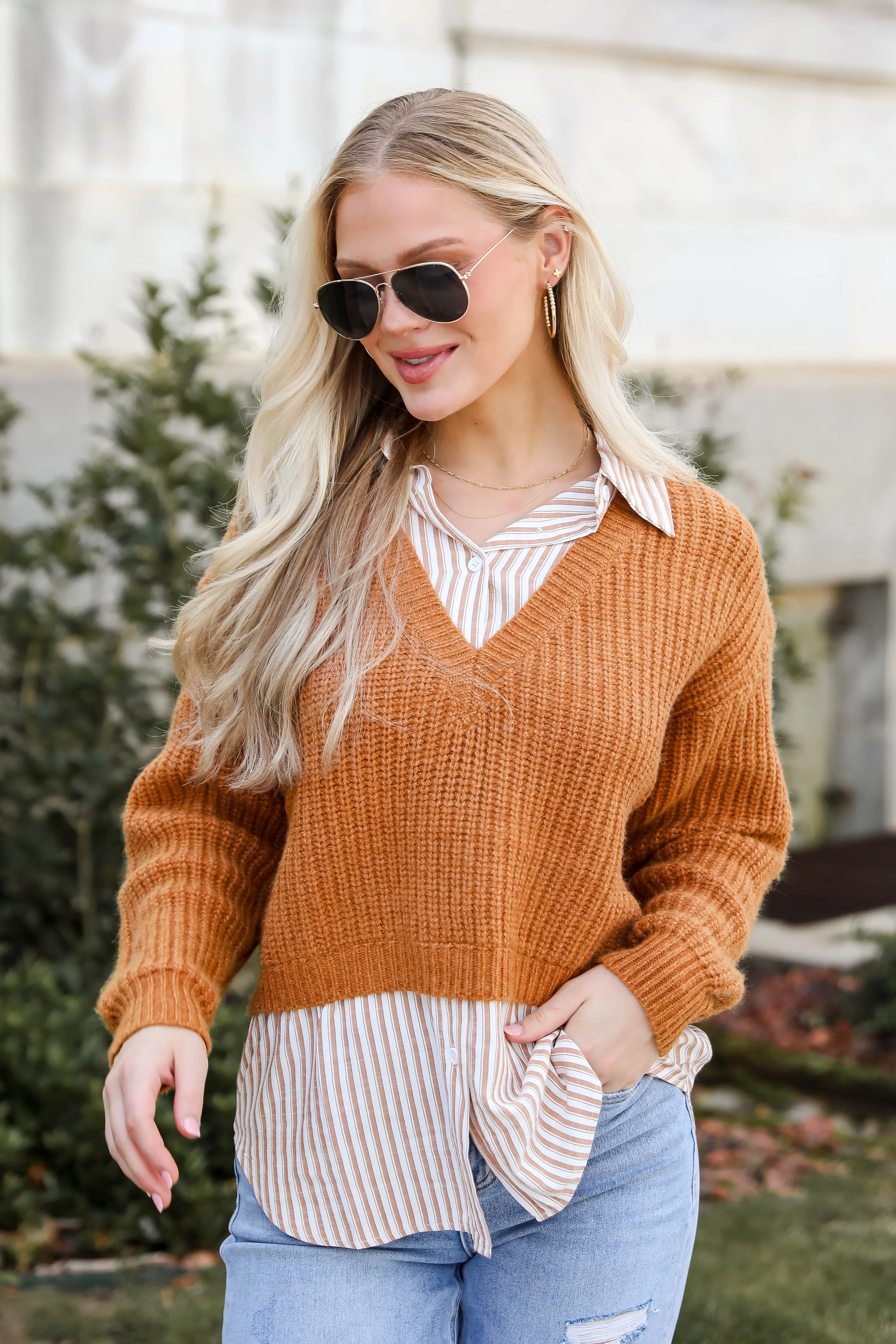 Seasonally Posh Brown Sweater Vest Blouse