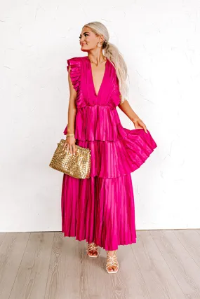 Seeking Champagne Pleated Maxi Dress In Sangria