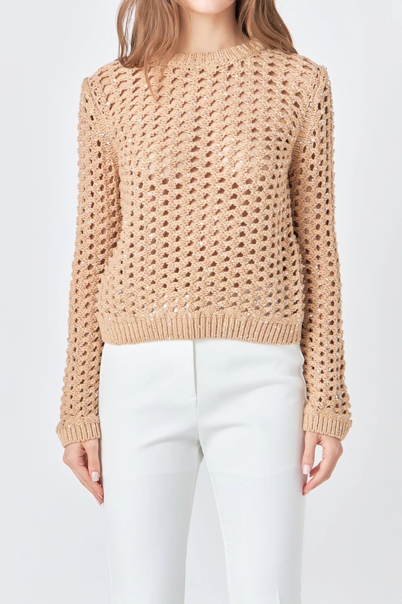 Sequins Knit Long Sleeve Top